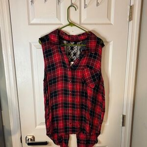 No Boundaries Red and Black Plaid Button Down Shirt